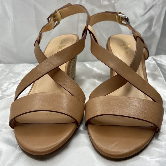 Cole Haan Women’s Tan Taylor Leather Open Toe Espadrille Wedge Shoes Size 6.5B